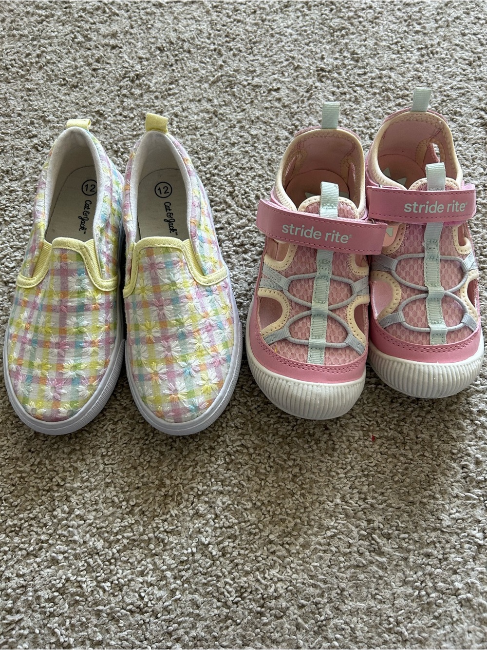 Stride Rite Pink and Pastel Plaid Kids Sneakers